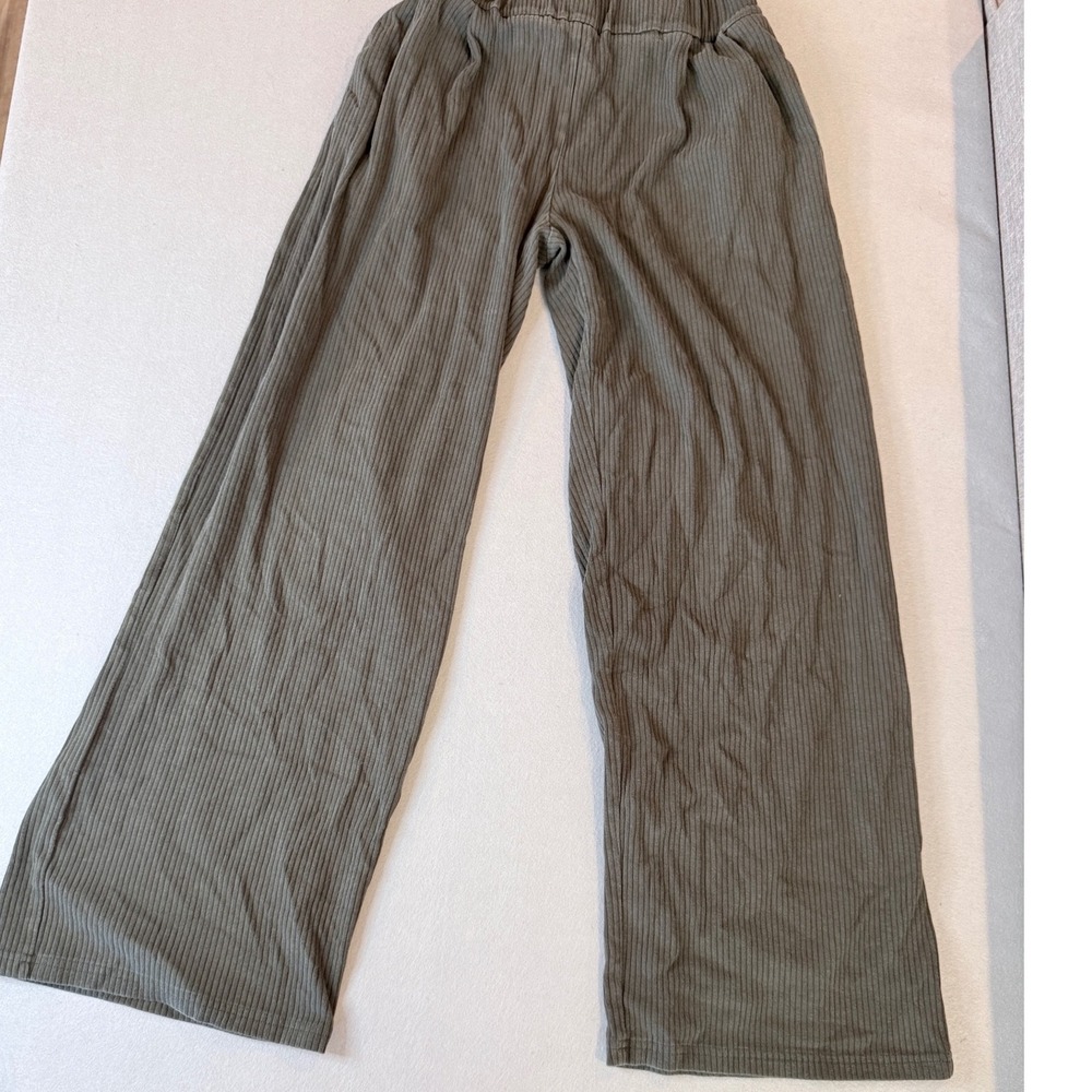 Böhme‎ Ribbed Knit Wide Leg Pants Olive Green Lounge Trousers Small